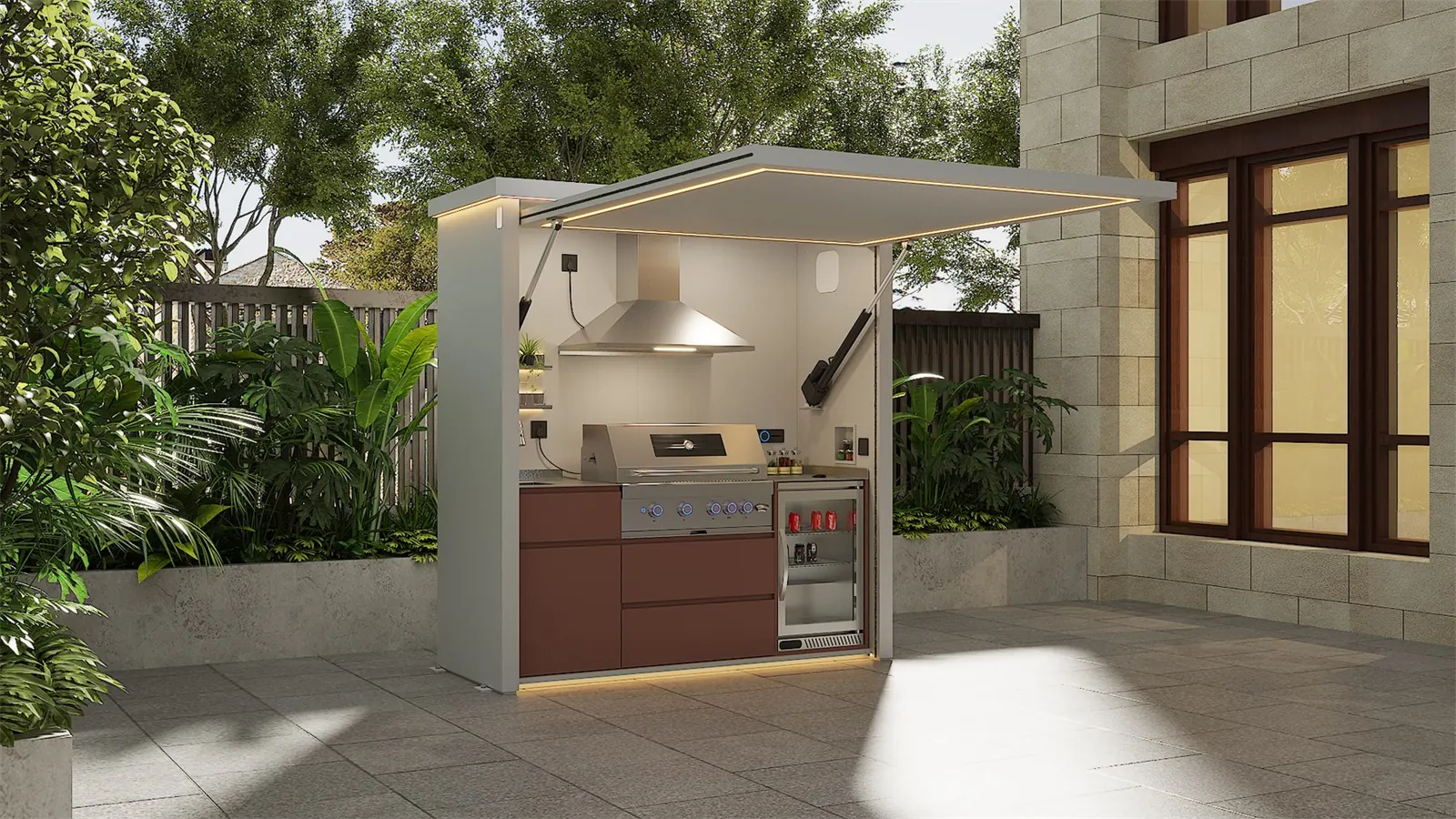 Knowledge center H-POD Blog Outdoor kitchen guides and Outdoor Kitchen Pod articles Guides for Outdoor Kitchen Pod selection, outdoor kitchen planning, materials, door types, installation preparation and long-term care.