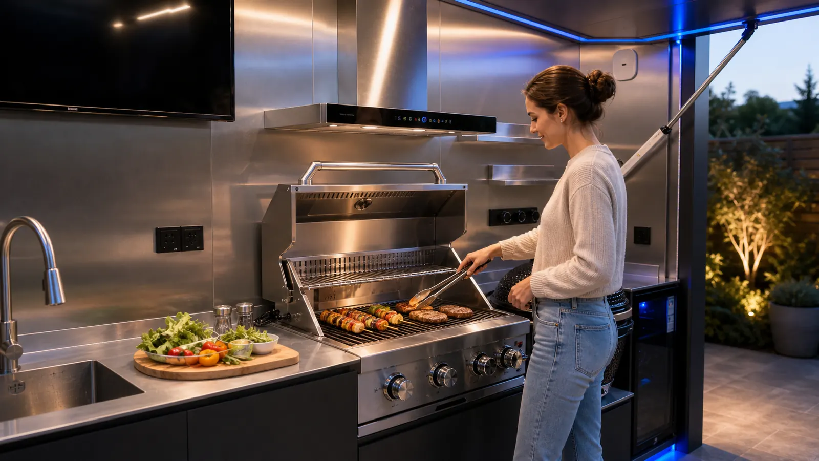 Outdoor grill cooking detail with H-POD