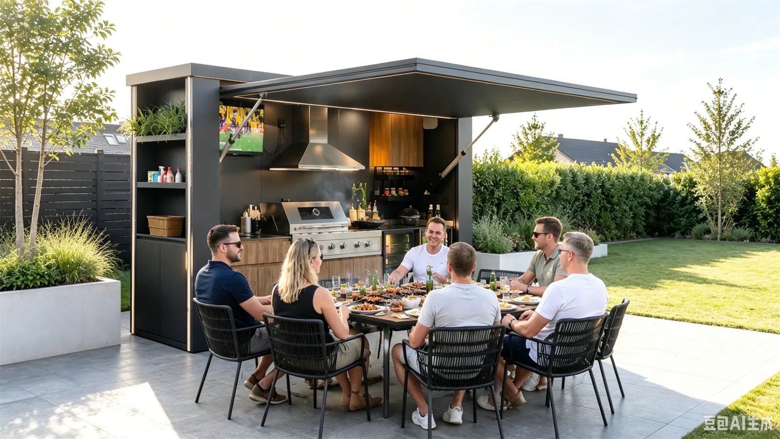 Garden BBQ party with H-POD outdoor kitchen