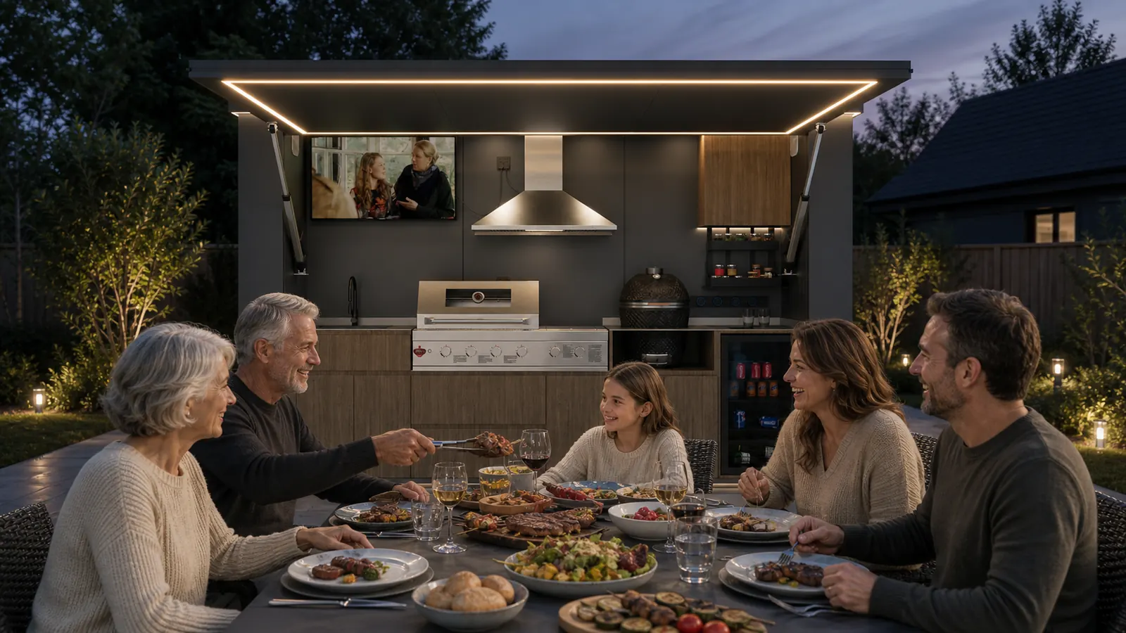 Multi generation dinner with H-POD outdoor BBQ kitchen