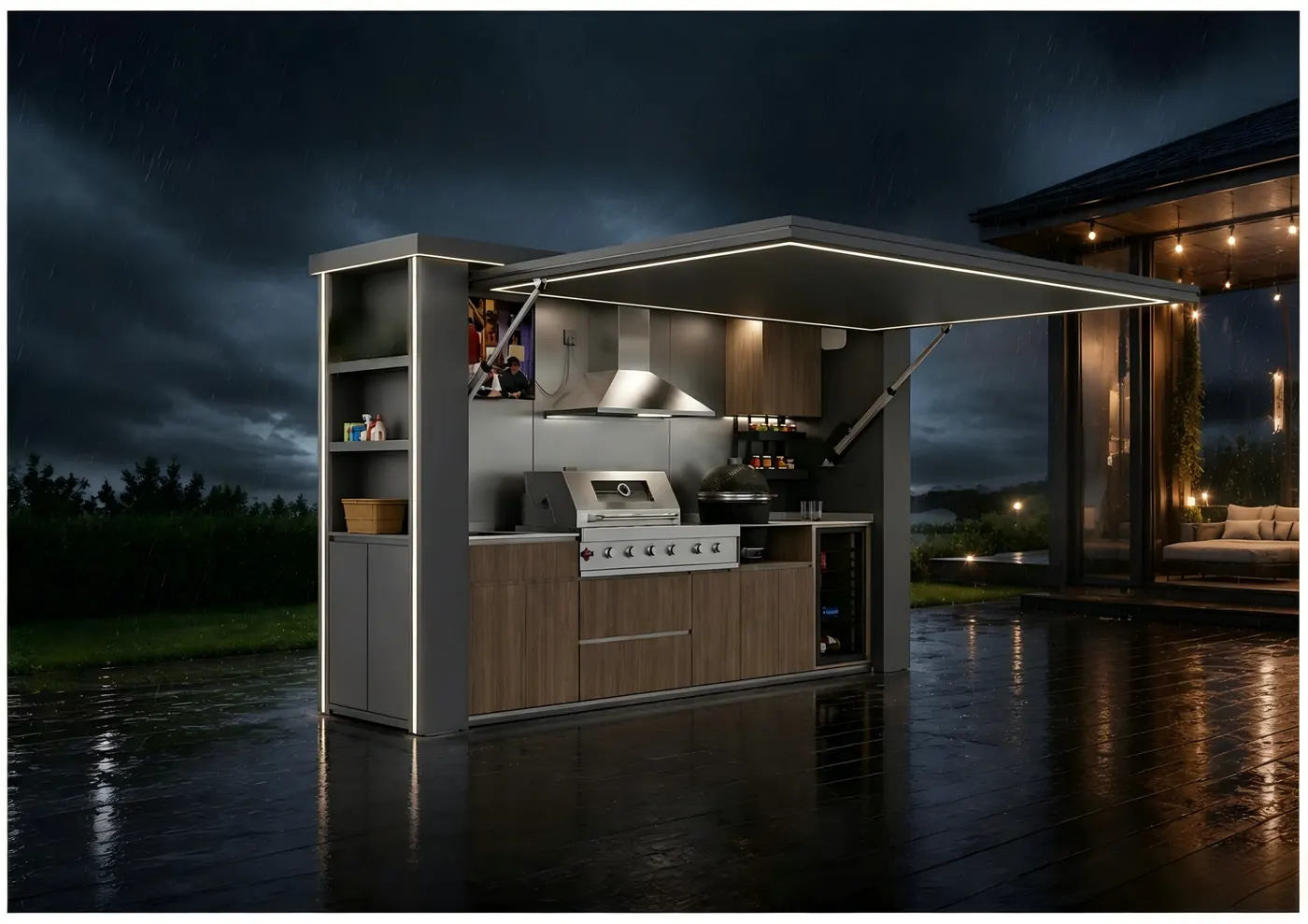 Flip-up Door or Roller Shutter Door Outdoor Kitchen Pod — Outdoor Kitchen Pod guide