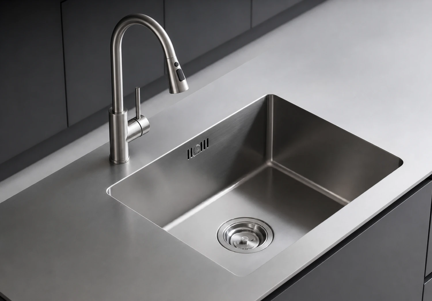 H-POD outdoor kitchen pod stainless steel sink and worktop detail